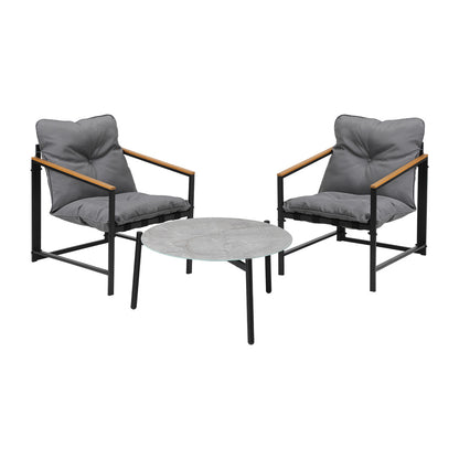 Livsip 3PC Outdoor Patio Set 70CM Round Table with 2 Armchairs-Outdoor Patio Set-PEROZ Accessories