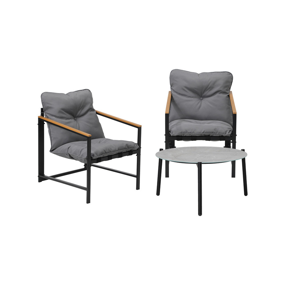 Livsip 3PC Outdoor Patio Set 70CM Round Table with 2 Armchairs-Outdoor Patio Set-PEROZ Accessories