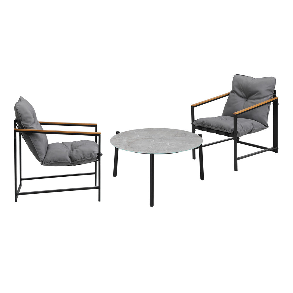 Livsip 3PC Outdoor Patio Set 70CM Round Table with 2 Armchairs-Outdoor Patio Set-PEROZ Accessories