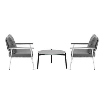 Livsip 3PC Outdoor Patio Set 70cm Table Grey and White Armchairs-Outdoor Patio Set-PEROZ Accessories