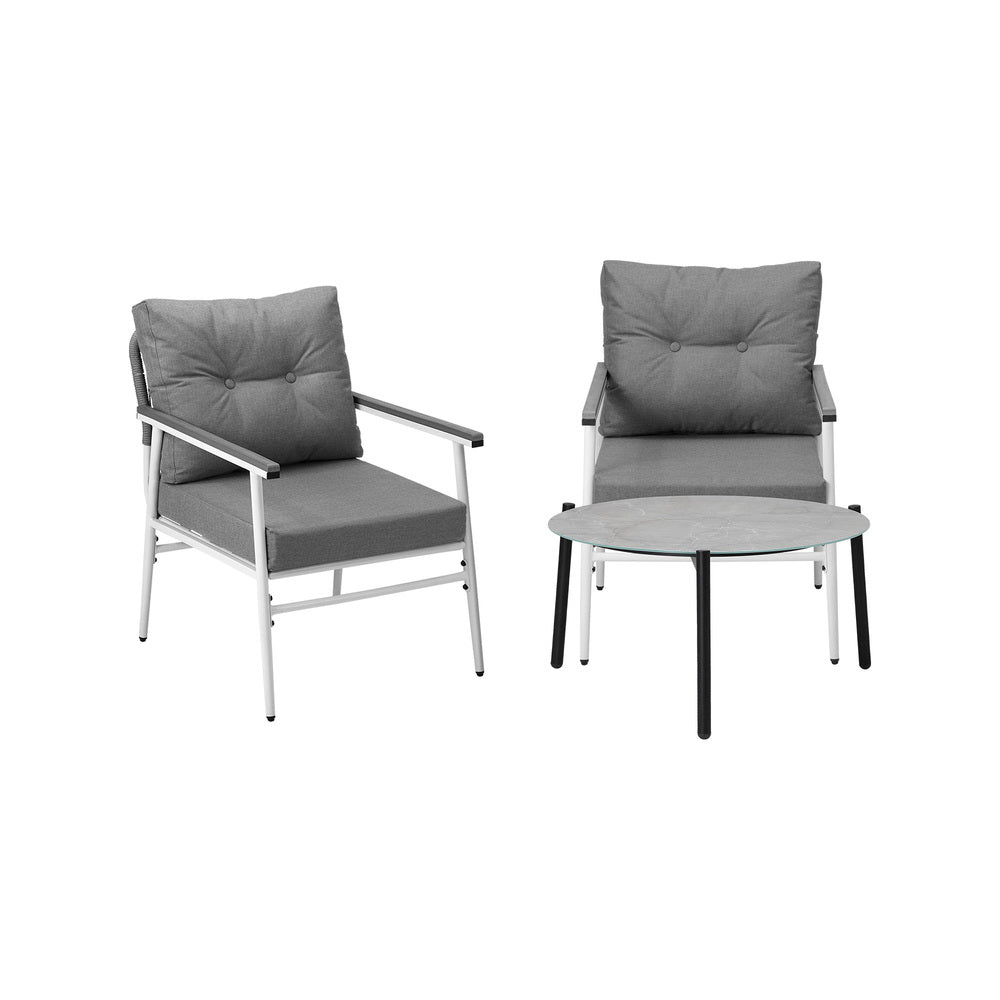 Livsip 3PC Outdoor Patio Set 70cm Table Grey and White Armchairs-Outdoor Patio Set-PEROZ Accessories