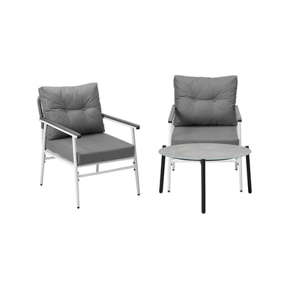 Livsip 3PC Outdoor Patio Set 70cm Table Grey and White Armchairs-Outdoor Patio Set-PEROZ Accessories