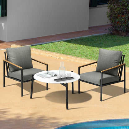 Livsip 3PC Outdoor Patio Set White 70cm Coffee Table Sofa Chair-Outdoor Patio Set-PEROZ Accessories
