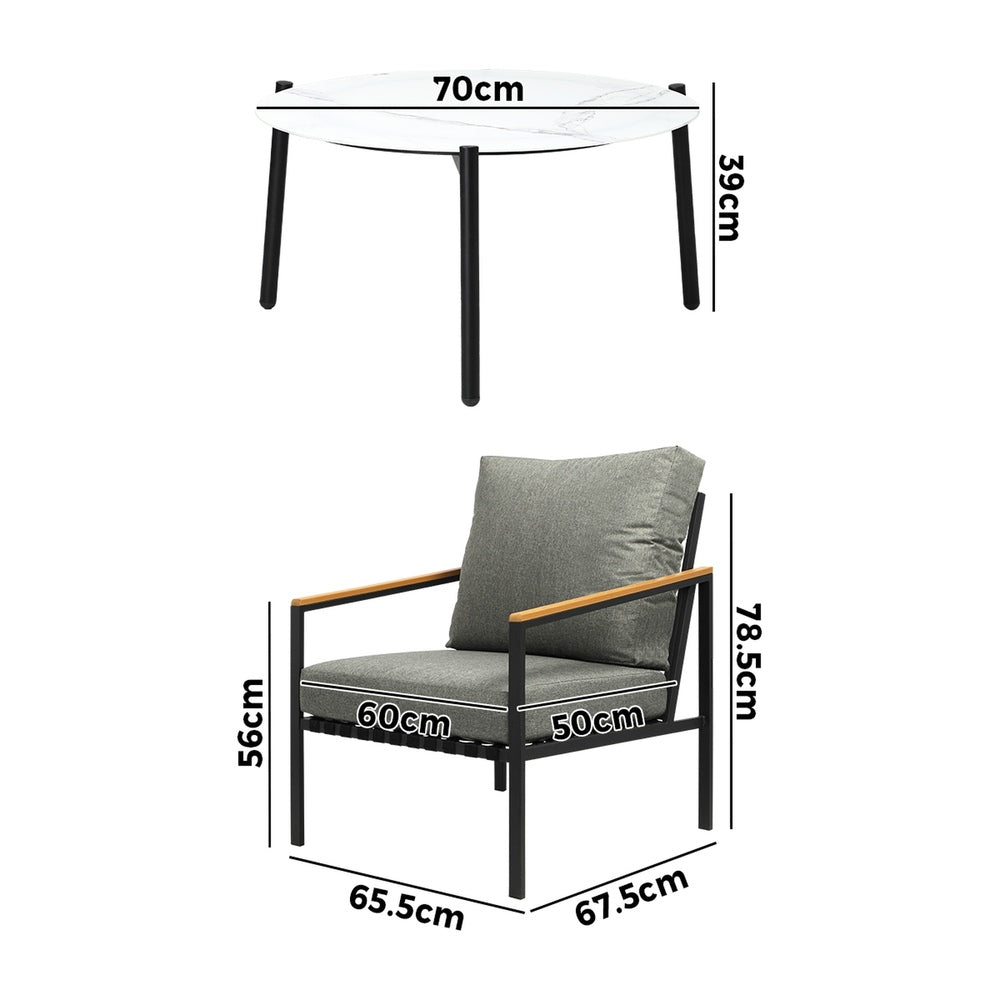 Livsip 3PC Outdoor Patio Set White 70cm Coffee Table Sofa Chair-Outdoor Patio Set-PEROZ Accessories