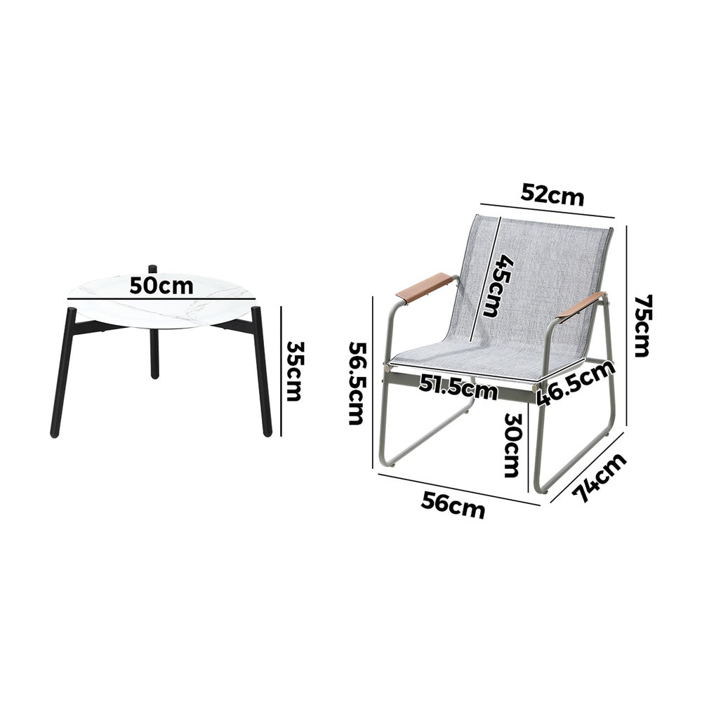 Livsip 3PCS Outdoor Bistro Set 50cm Coffee Table Textilene Patio Chair-Outdoor Patio Set-PEROZ Accessories