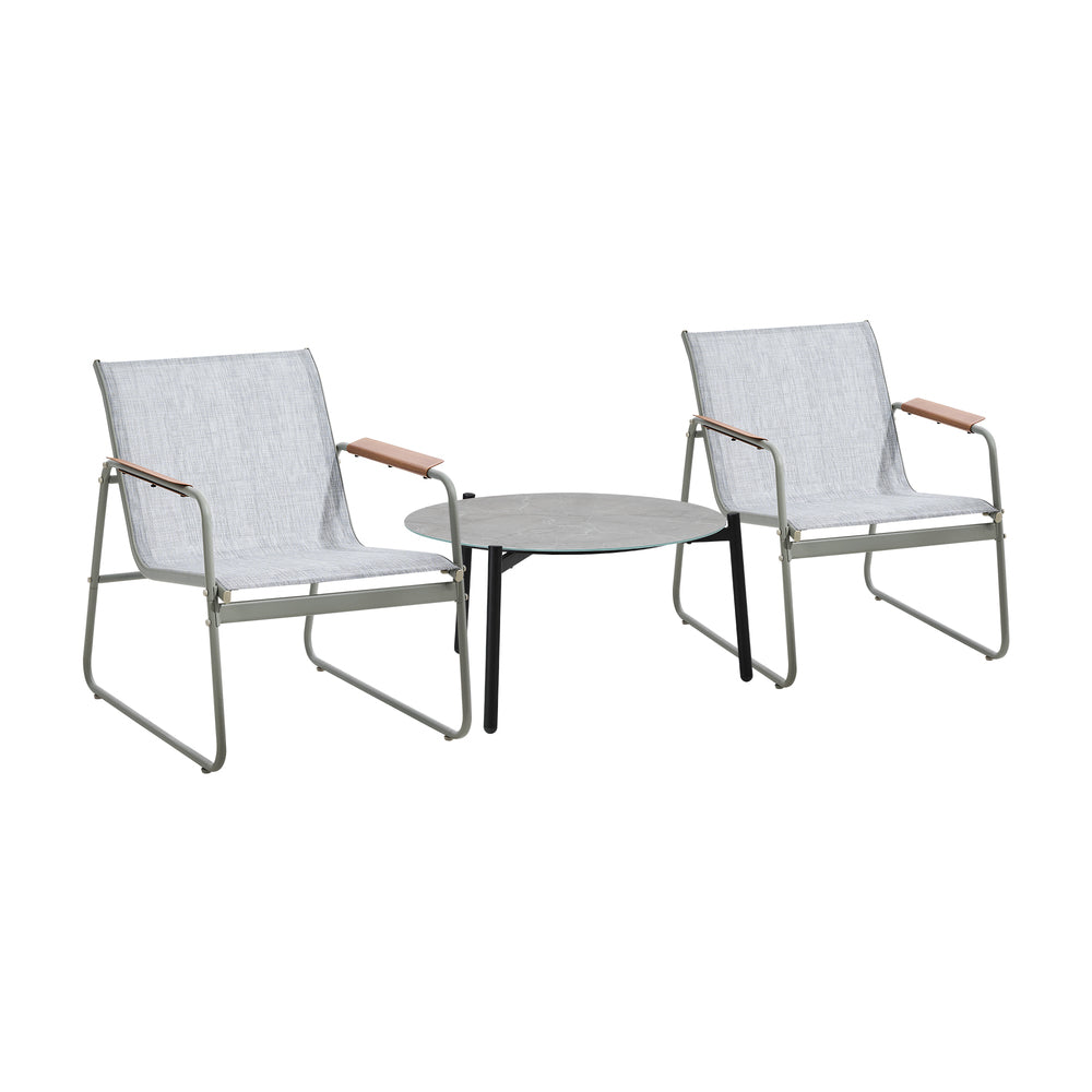 Livsip 3PCS Outdoor Bistro Set Patio Chair 70cm Grey Table Textilene-Outdoor Patio Set-PEROZ Accessories