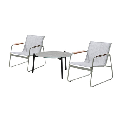 Livsip 3PCS Outdoor Bistro Set Patio Chair 70cm Grey Table Textilene-Outdoor Patio Set-PEROZ Accessories