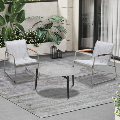 Livsip 3PCS Outdoor Bistro Set Patio Chair 70cm Grey Table Textilene-Outdoor Patio Set-PEROZ Accessories