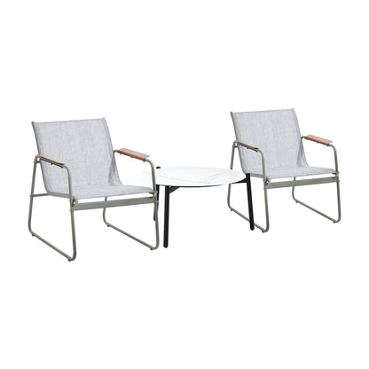 Livsip 3PCS Outdoor Bistro Set Patio Chair 70cm White Table Textilene-Outdoor Patio Set-PEROZ Accessories
