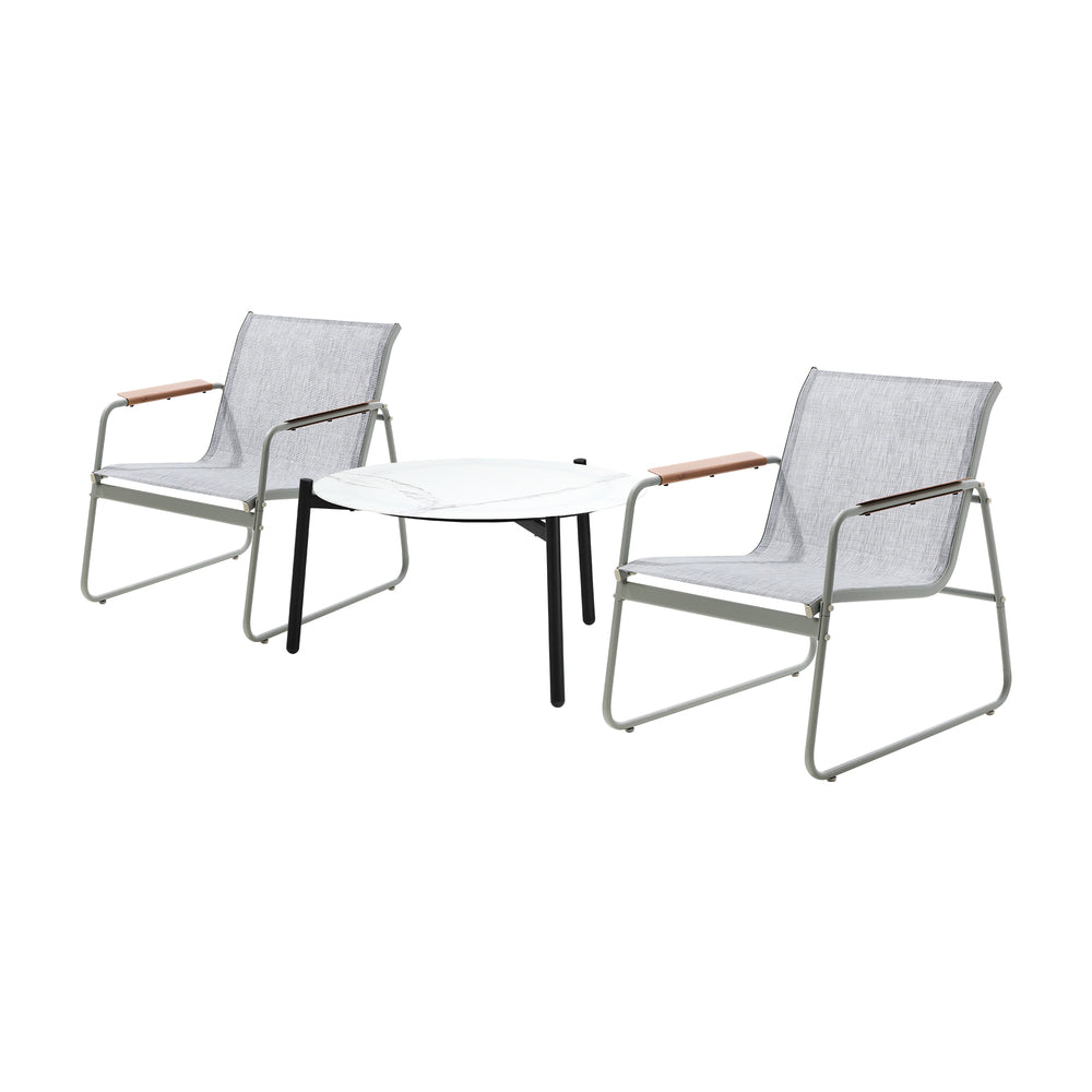 Livsip 3PCS Outdoor Bistro Set Patio Chair 70cm White Table Textilene-Outdoor Patio Set-PEROZ Accessories