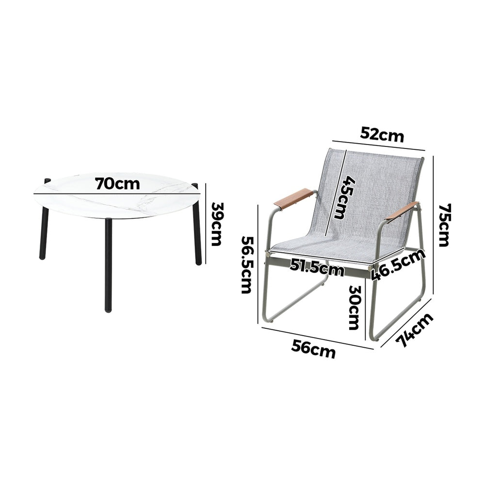 Livsip 3PCS Outdoor Bistro Set Patio Chair 70cm White Table Textilene-Outdoor Patio Set-PEROZ Accessories