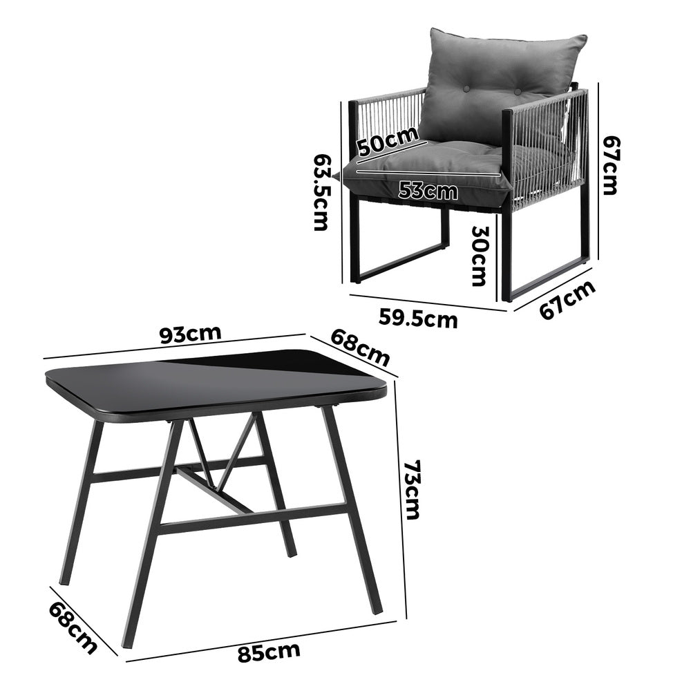 Livsip 3PCS Outdoor Dining Set Coffee Table Armchairs with Cushions-Outdoor Patio Set-PEROZ Accessories