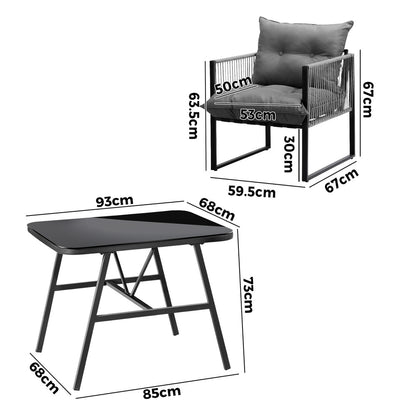 Livsip 3PCS Outdoor Dining Set Coffee Table Armchairs with Cushions-Outdoor Patio Set-PEROZ Accessories