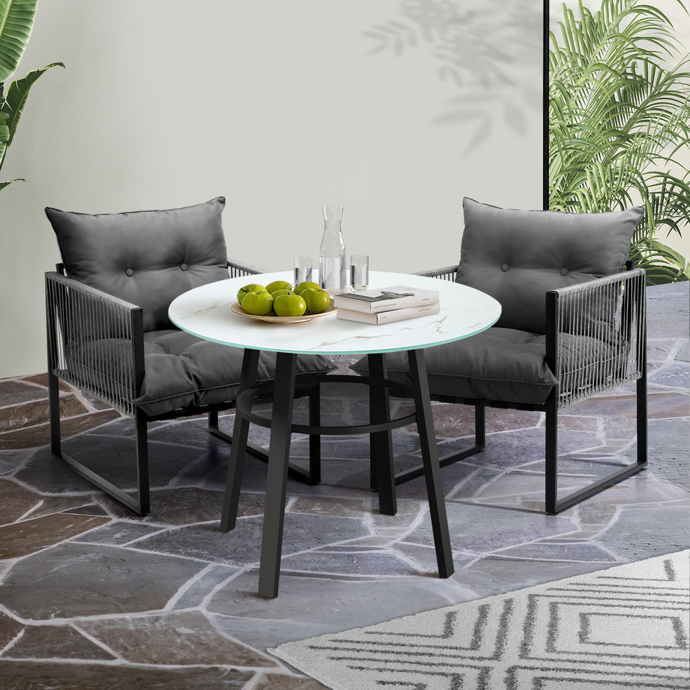 Livsip 3PCS Outdoor Dining Set Round Table PE Wicker Chairs-Outdoor Dining Set-PEROZ Accessories