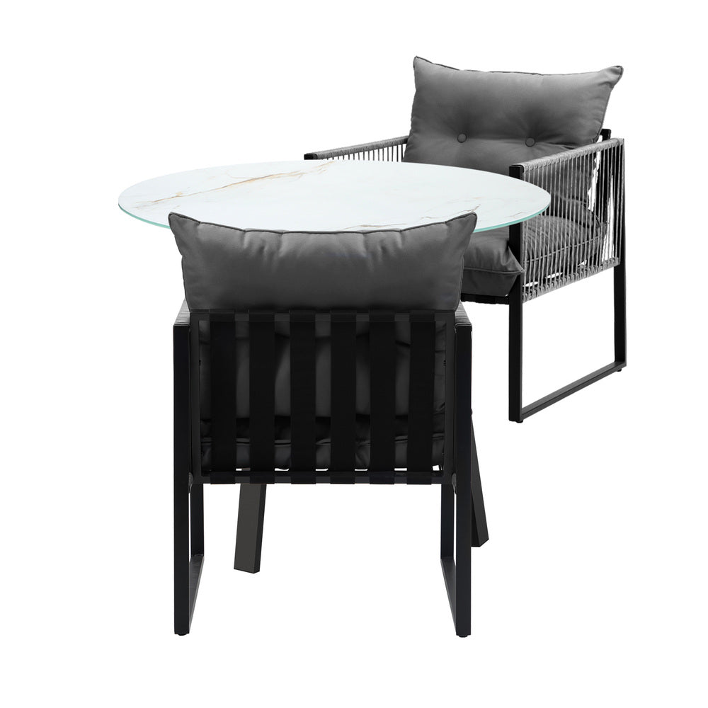 Livsip 3PCS Outdoor Dining Set Round Table PE Wicker Chairs-Outdoor Dining Set-PEROZ Accessories