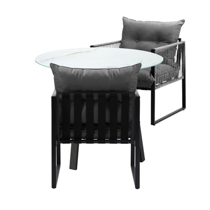 Livsip 3PCS Outdoor Dining Set Round Table PE Wicker Chairs-Outdoor Dining Set-PEROZ Accessories