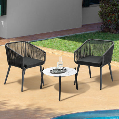 Livsip 3PCS Outdoor Lounge Set 50cm Coffee Table Polyester Chair Rope-Outdoor Patio Set-PEROZ Accessories