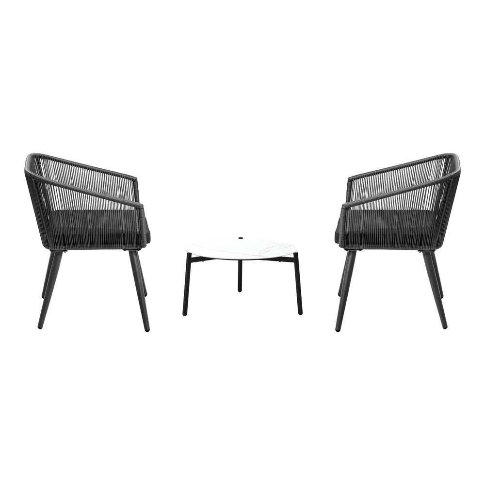 Livsip 3PCS Outdoor Lounge Set 50cm Coffee Table Polyester Chair Rope-Outdoor Patio Set-PEROZ Accessories