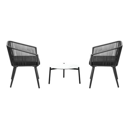 Livsip 3PCS Outdoor Lounge Set 50cm Coffee Table Polyester Chair Rope-Outdoor Patio Set-PEROZ Accessories