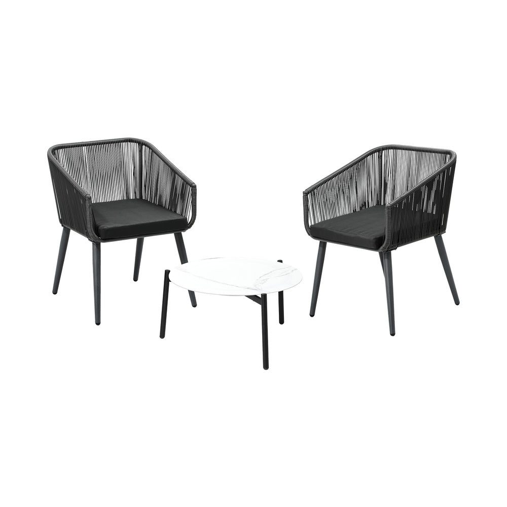 Livsip 3PCS Outdoor Lounge Set 50cm Coffee Table Polyester Chair Rope-Outdoor Patio Set-PEROZ Accessories