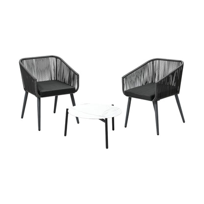 Livsip 3PCS Outdoor Lounge Set 50cm Coffee Table Polyester Chair Rope-Outdoor Patio Set-PEROZ Accessories