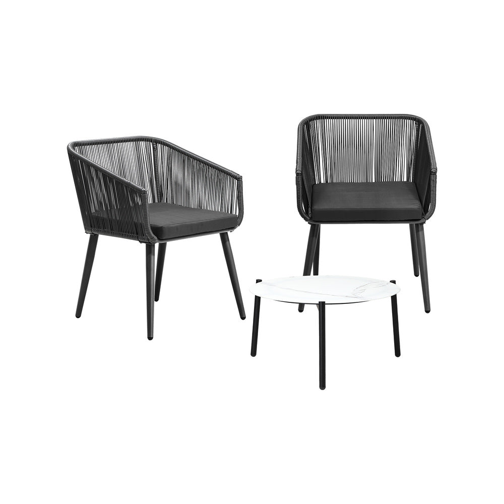 Livsip 3PCS Outdoor Lounge Set 50cm Coffee Table Polyester Chair Rope-Outdoor Patio Set-PEROZ Accessories