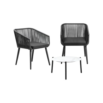 Livsip 3PCS Outdoor Lounge Set 50cm Coffee Table Polyester Chair Rope-Outdoor Patio Set-PEROZ Accessories