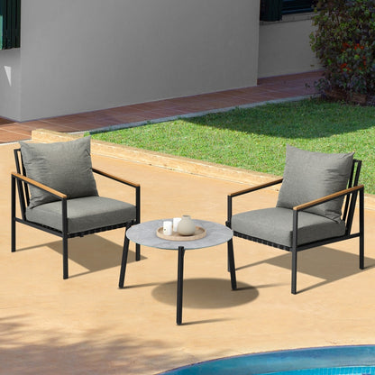 Livsip 3PCS Outdoor Lounge Set Grey 50cm Coffee Table Chairs-Outdoor Patio Set-PEROZ Accessories