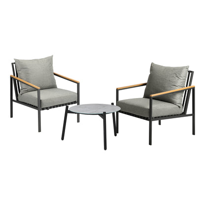 Livsip 3PCS Outdoor Lounge Set Grey 50cm Coffee Table Chairs-Outdoor Patio Set-PEROZ Accessories