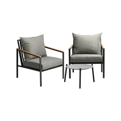 Livsip 3PCS Outdoor Lounge Set Grey 50cm Coffee Table Chairs-Outdoor Patio Set-PEROZ Accessories