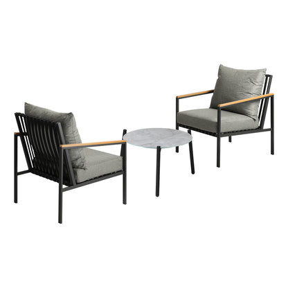 Livsip 3PCS Outdoor Lounge Set Grey 50cm Coffee Table Chairs-Outdoor Patio Set-PEROZ Accessories