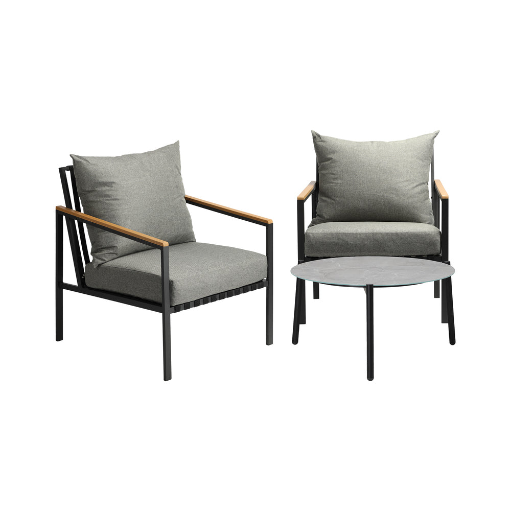 Livsip 3PCS Outdoor Lounge Set Grey 70cm Coffee Table Chairs-Outdoor Patio Set-PEROZ Accessories