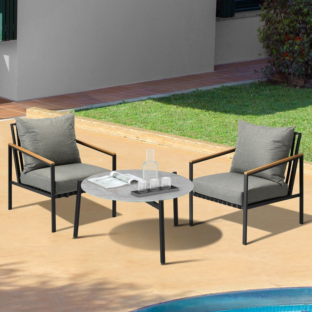Livsip 3PCS Outdoor Lounge Set Grey 70cm Coffee Table Chairs-Outdoor Patio Set-PEROZ Accessories