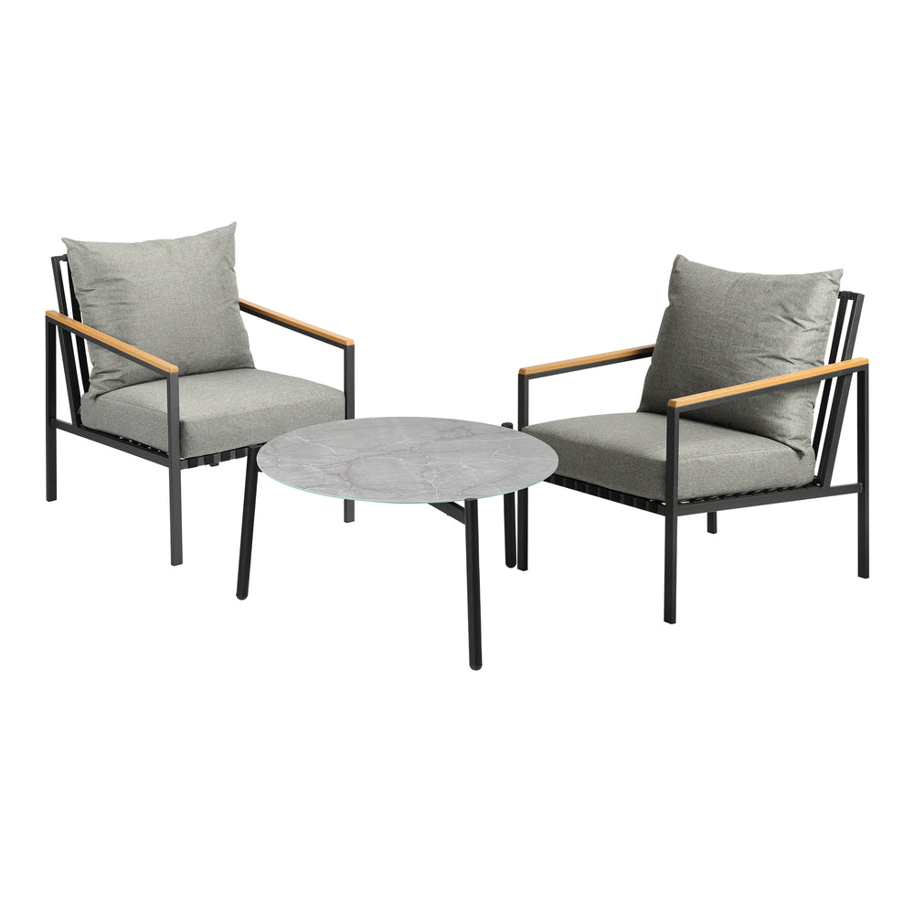 Livsip 3PCS Outdoor Lounge Set Grey 70cm Coffee Table Chairs-Outdoor Patio Set-PEROZ Accessories
