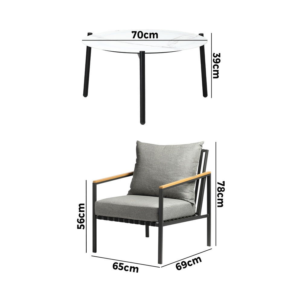 Livsip 3PCS Outdoor Lounge Set White 70cm Coffee Table Chairs-Outdoor Patio Set-PEROZ Accessories