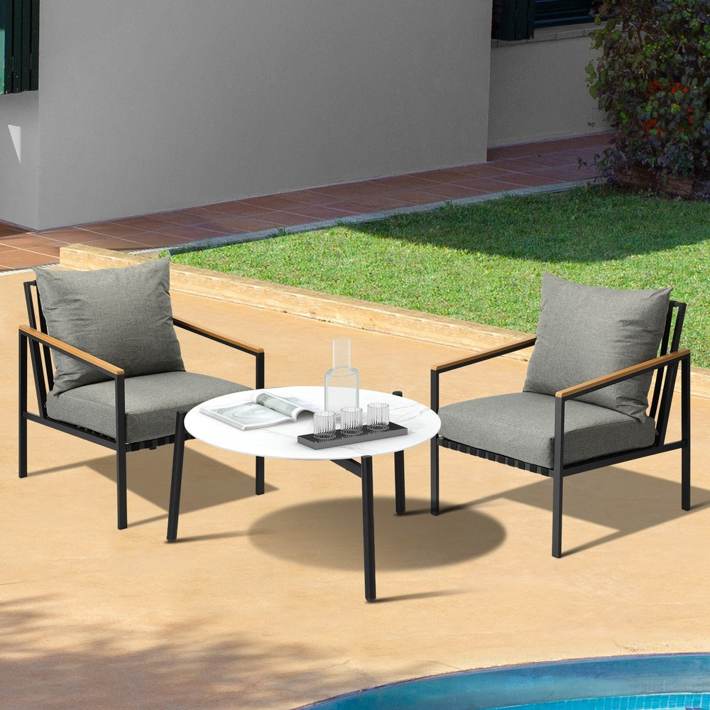 Livsip 3PCS Outdoor Lounge Set White 70cm Coffee Table Chairs-Outdoor Patio Set-PEROZ Accessories