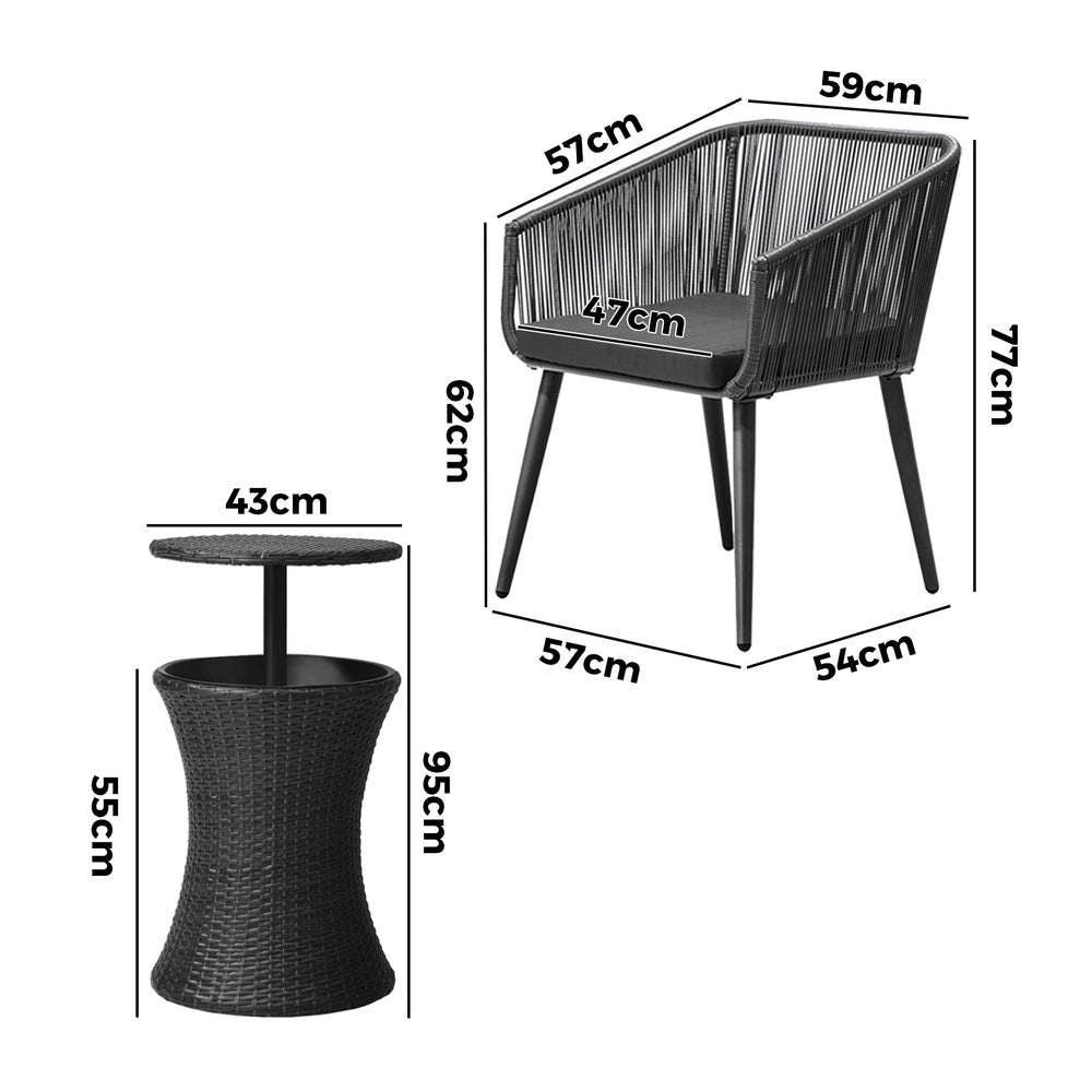 Livsip 3PCS Outdoor Lounge Setting Ice Bucket Black Adjustable Table-Outdoor Patio Set-PEROZ Accessories