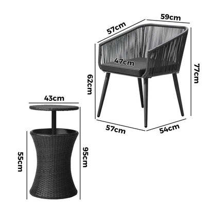 Livsip 3PCS Outdoor Lounge Setting Ice Bucket Black Adjustable Table-Outdoor Patio Set-PEROZ Accessories