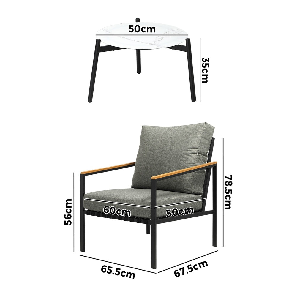Livsip 3PCS Outdoor Patio Lounge Set 50cm Coffee Table Sofa Chairs-Outdoor Patio Set-PEROZ Accessories