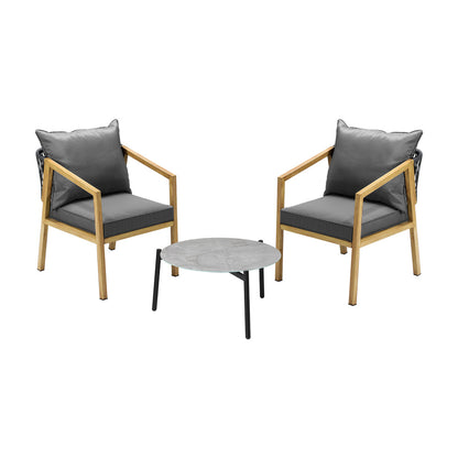 Livsip 3PCS Outdoor Patio Lounge Set Grey 50cm Coffee Table-Outdoor Patio Set-PEROZ Accessories