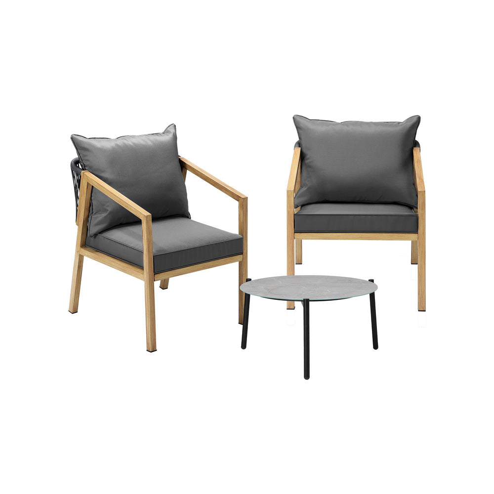 Livsip 3PCS Outdoor Patio Lounge Set Grey 50cm Coffee Table-Outdoor Patio Set-PEROZ Accessories