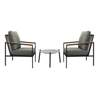 Livsip 3PCS Outdoor Patio Lounge Set Grey 50cm Coffee Table Sofa Chairs-Outdoor Patio Set-PEROZ Accessories
