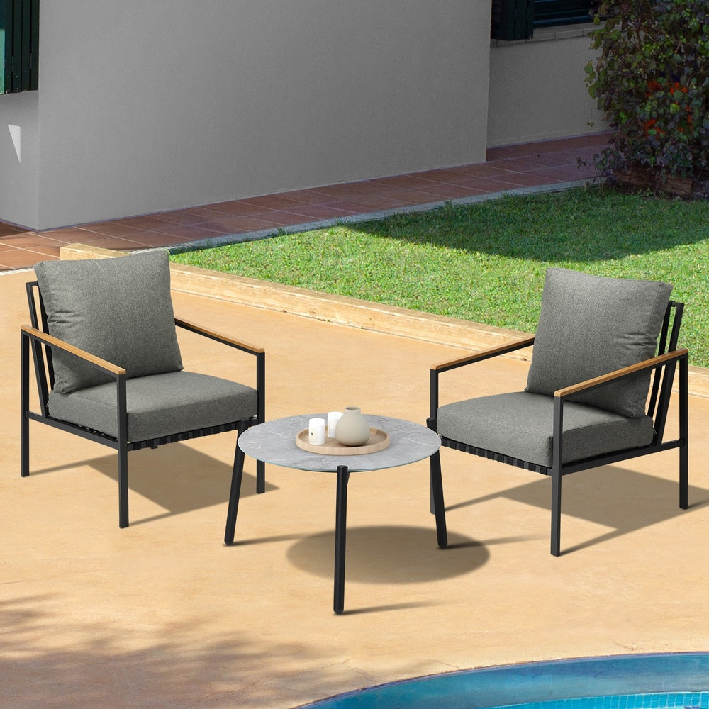 Livsip 3PCS Outdoor Patio Lounge Set Grey 50cm Coffee Table Sofa Chairs-Outdoor Patio Set-PEROZ Accessories