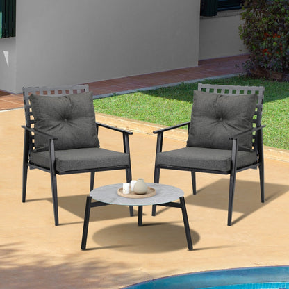 Livsip 3PCS Outdoor Patio Set 50CM Grey Marble Table Rattan Chairs-Outdoor Patio Set-PEROZ Accessories