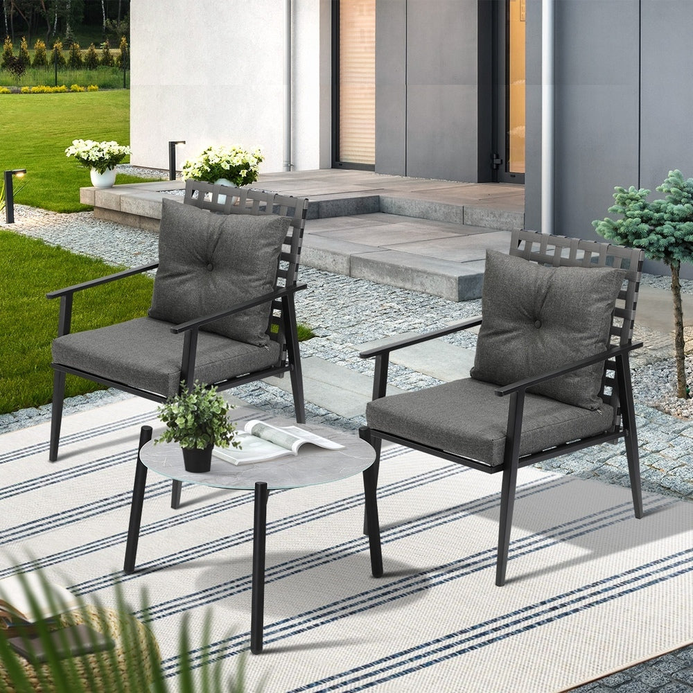 Livsip 3PCS Outdoor Patio Set 50CM Grey Marble Table Rattan Chairs-Outdoor Patio Set-PEROZ Accessories
