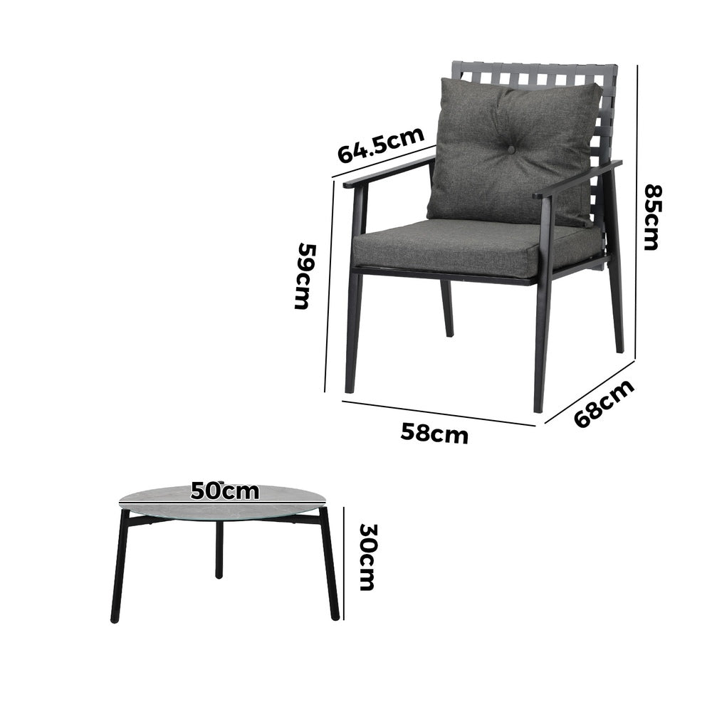 Livsip 3PCS Outdoor Patio Set 50CM Grey Marble Table Rattan Chairs-Outdoor Patio Set-PEROZ Accessories