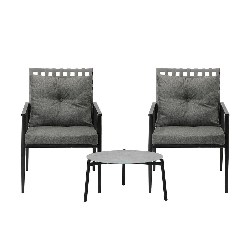 Livsip 3PCS Outdoor Patio Set 50CM Grey Marble Table Rattan Chairs-Outdoor Patio Set-PEROZ Accessories