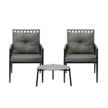 Livsip 3PCS Outdoor Patio Set 50CM Grey Marble Table Rattan Chairs-Outdoor Patio Set-PEROZ Accessories