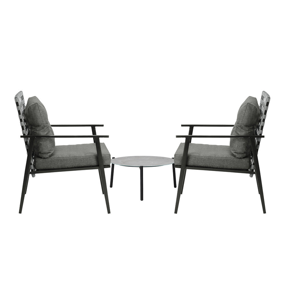 Livsip 3PCS Outdoor Patio Set 50CM Grey Marble Table Rattan Chairs-Outdoor Patio Set-PEROZ Accessories