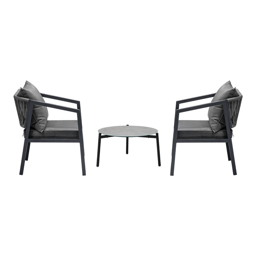 Livsip 3PCS Outdoor Patio Set 50cm Coffee Table Grey Chairs-Outdoor Patio Set-PEROZ Accessories